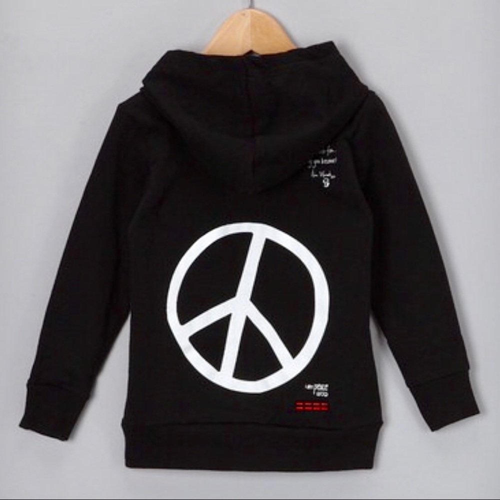 Peace Love World Dark Gray Zip Up Hoodie Sweater